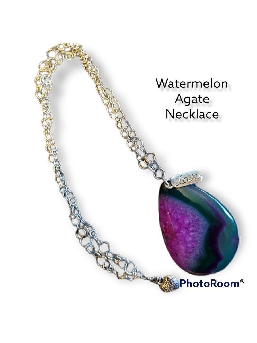Watermelon Agate Pendant Necklace 18 Inch #N9
